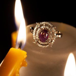 Natural Alexandrite Diamond 18k White Gold Ring